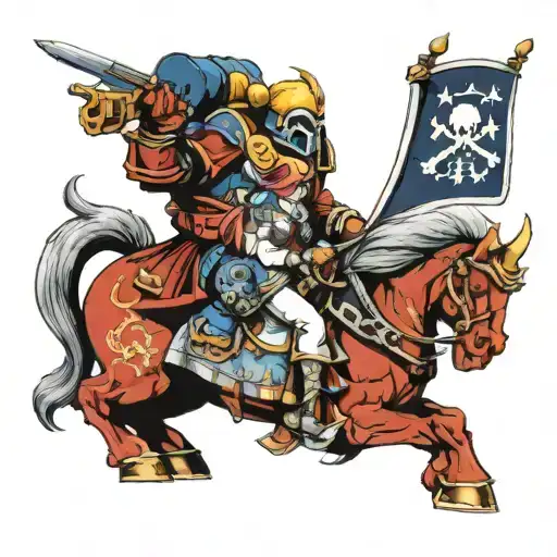 Warhammer space marine and small girl riding tattoo design idea