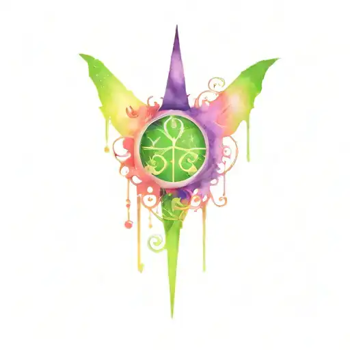 Tattoo inspired by the broadway musical “wicked” with the signature lime green shade as well as witch and fairy symbolis tattoo design idea