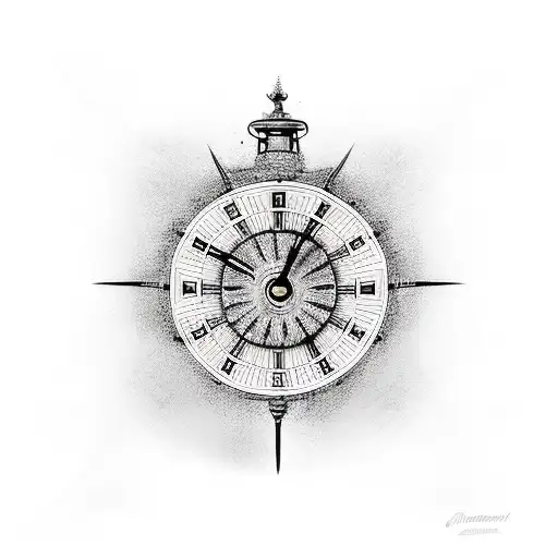 clock with 11:11, angel, ship sailing tattoo design idea