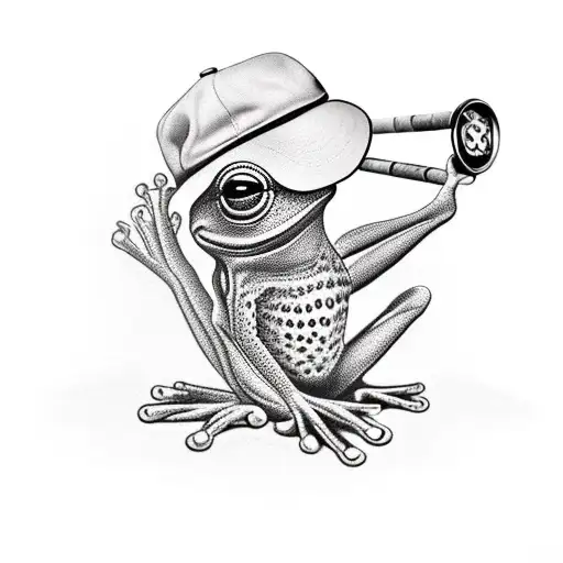 massive tattoo on my leg of a frog wearing a hat sitting in a tree smoking a cigar tattoo design idea