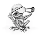 massive tattoo on my leg of a frog wearing a hat sitting in a tree smoking a cigar tattoo design idea