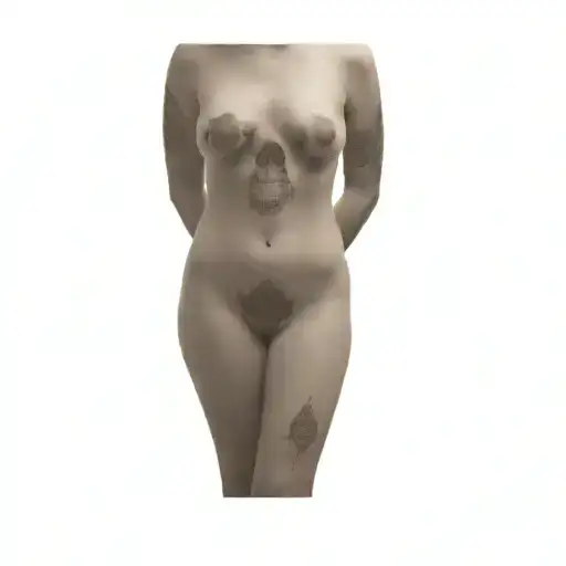 a woman's nude body with skull  tattoo design idea