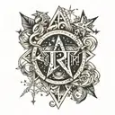 tatouage avec les initiales R,P, J, M et des étoiles  tattoo design idea