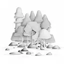 forest with trees, rocks, waterfall that progresses into a planetary scene  tattoo design idea