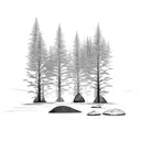 forest with trees, rocks, waterfall that progresses into a planetary scene  tattoo design idea