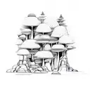 forest with trees, rocks, waterfall that progresses into a planetary scene  tattoo design idea