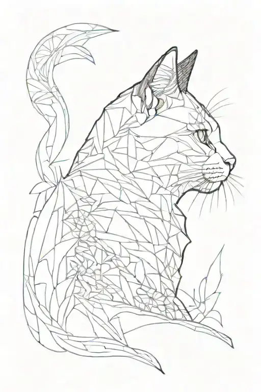 the profile of a cat into an abstract landscape playing with negative space  tattoo design idea