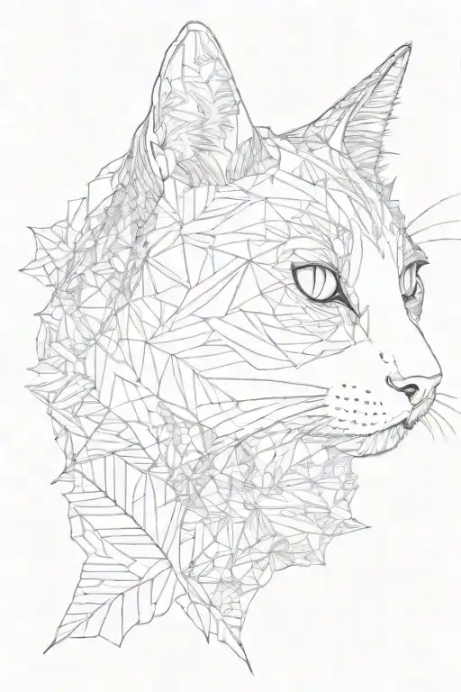 the profile of a cat into an abstract landscape  playing with negative space  tattoo design idea