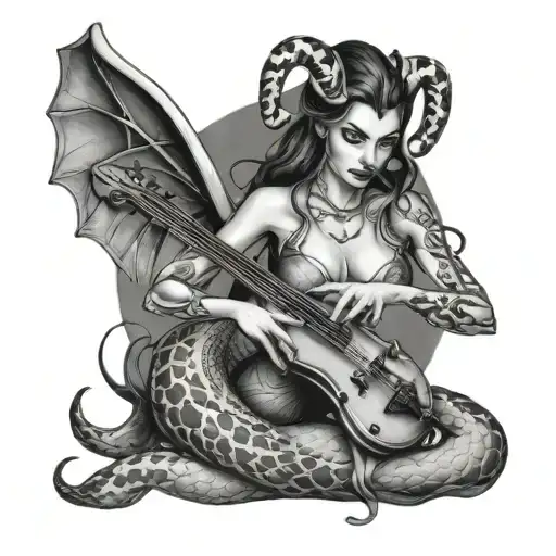 snake, succubus  playing violine  tattoo design idea