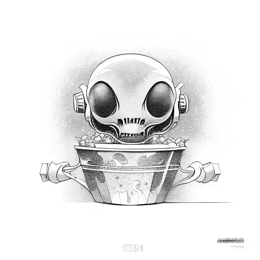Alien eat popcorn tattoo design idea