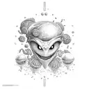 Alien eat popcorn tattoo design idea