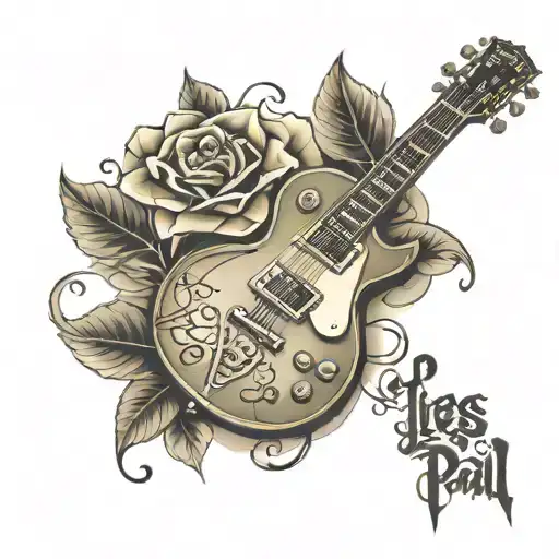 les paul guitar surrounded my music notes tattoo design idea