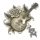 les paul guitar surrounded my music notes tattoo design idea