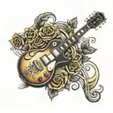 les paul guitar surrounded my music notes tattoo design idea