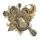 les paul guitar surrounded my music notes tattoo design idea