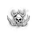 maui hook, skull, fire, horns tattoo design idea