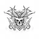 maui hook, skull, fire, horns tattoo design idea
