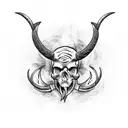 hook, skull, fire, horns tattoo design idea
