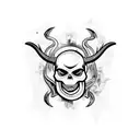 hook, skull, fire, horns tattoo design idea
