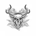 hook, skull, fire, horns tattoo design idea