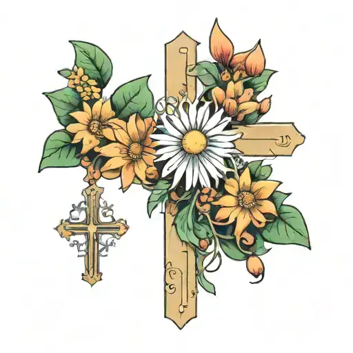 honeysuckle daisy and blank cross in the middle tattoo design idea