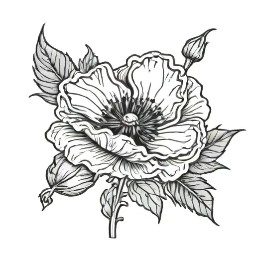 poppy flower with honeysuckle flower tattoo   tattoo design idea
