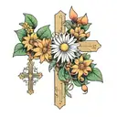 honeysuckle daisy and blank cross in the middle tattoo design idea