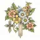 honeysuckle daisy and blank cross in the middle tattoo design idea
