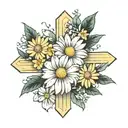 honeysuckle daisy and blank cross in the middle tattoo design idea