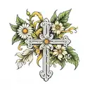 honeysuckle daisy and blank cross in the middle tattoo design idea