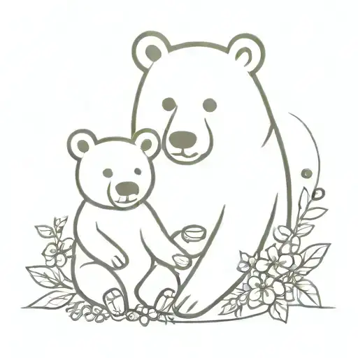 Father and baby bear with coffee cups, blueberries, and shamrocks tattoo design idea