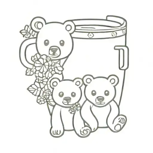 Baby and father bear with coffee cups, blueberries, shamrocks, and celtic knots tattoo design idea