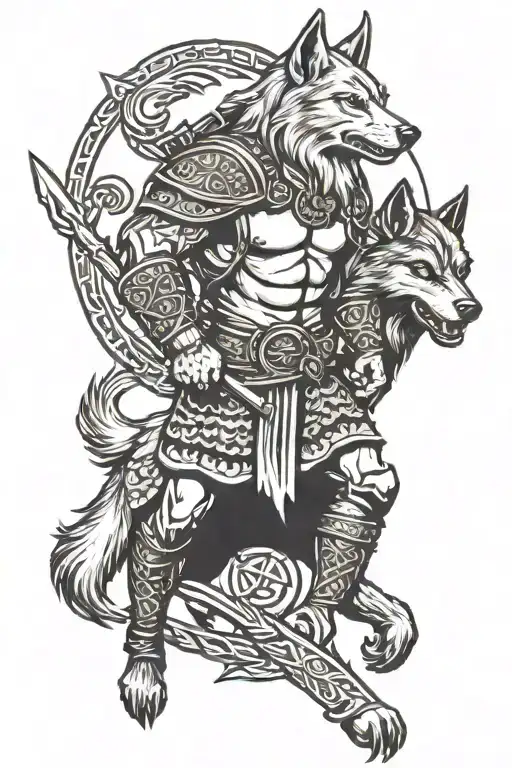 viking warrior with a wolf tattoo design idea