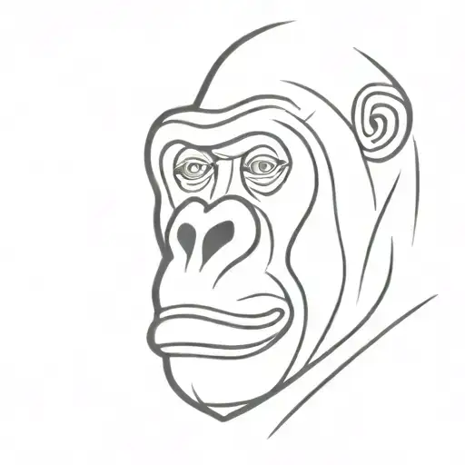 one line gorilla face profile holding tattoo design idea