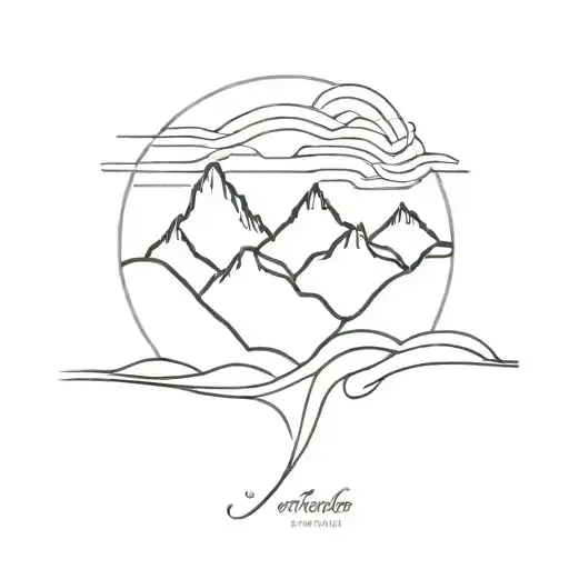 one line tattoo with wave and mountain range tattoo design idea