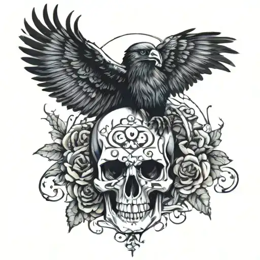 skull nordic gods raven tattoo design idea