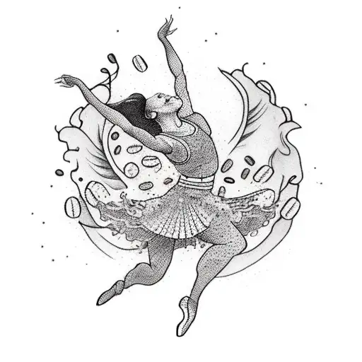 A dancer gracefully leaping among coffee beans tattoo design idea