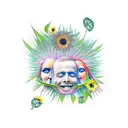 A hammock suspended between two trees with laughing sunflowers tattoo design idea