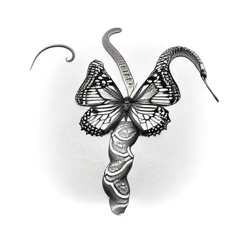  butterflys on hand with snake wrapped around on forearm tattoo design idea