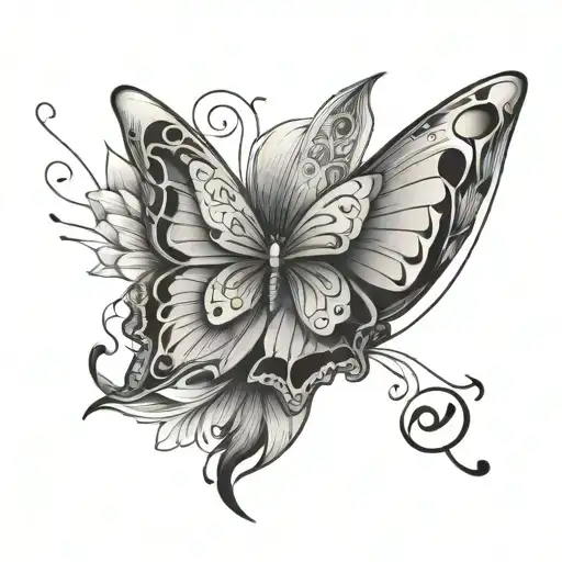 fine line butterfly with the letters S and L   tattoo design idea