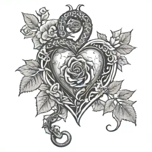 Aesculapius wine grapevines heart snake roses tattoo design idea