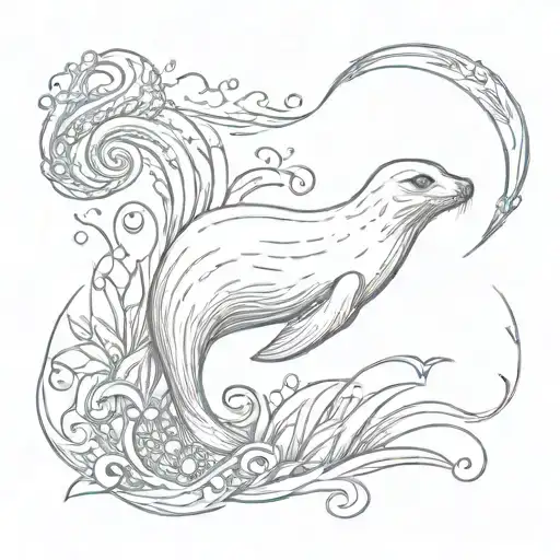 seal sing sea elements tattoo design idea