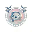 otter swimming in circles tattoo design idea