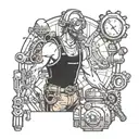 Steampunk construction worker with alien machinery as tools tattoo design idea