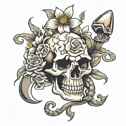 skull flowers scorpion   tattoo design idea