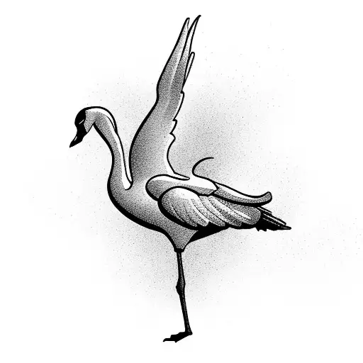 Silhouette of a flying swan in elements of Ukrainian ornament for background tattoo design idea