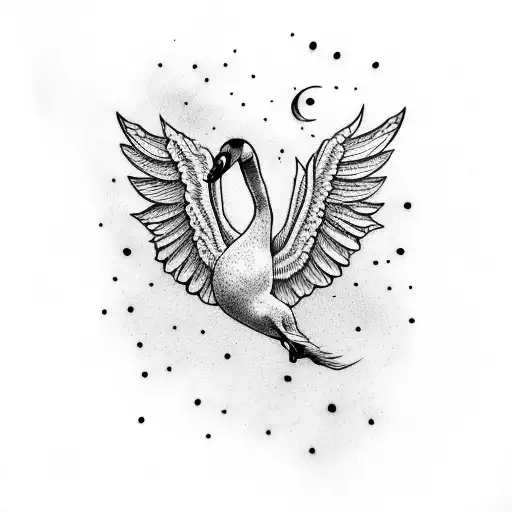 Image of a swan flying in the sky tattoo design idea