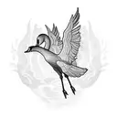 Silhouette of a flying swan in elements of Ukrainian ornament for background tattoo design idea