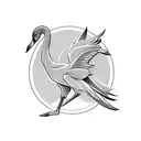 Silhouette of a flying swan in elements of Ukrainian ornament for background tattoo design idea