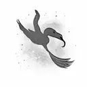 Silhouette of a flying swan in elements of Ukrainian ornament for background tattoo design idea